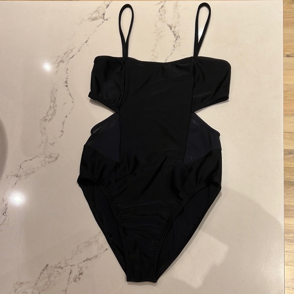 Oak black one piece swimsuit with mesh and cutouts Size S